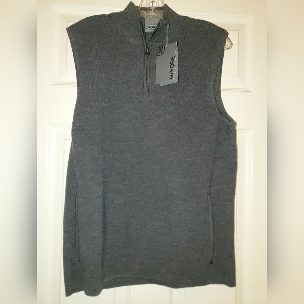 G/Fore Men's 1/4 Zip Golf Vest Merino Wool Tech Lined Gray Pockets SMALL - NWT